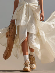 Cream Asymmetrical Sleeveless Cotton Maxi Dress