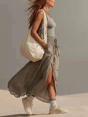 Gray Breezy Knit And Chiffon Two Piece Set