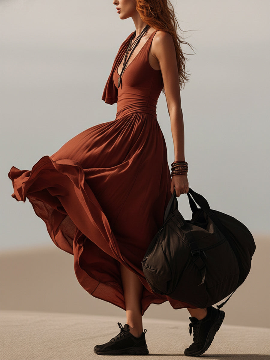 Effortless Rust Red Spaghetti Strap Maxi Dress