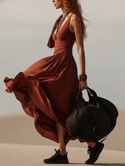 Effortless Rust Red Spaghetti Strap Maxi Dress