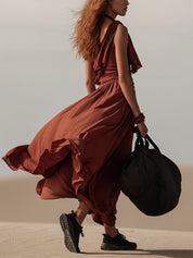 Effortless Rust Red Spaghetti Strap Maxi Dress