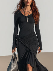 Elegant And Comfortable Black Long Sleeved Maxi Dress