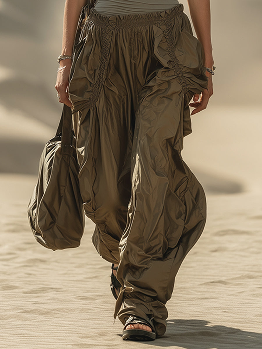 Olive Sleeveless Fitted Top And Pleated Trousers Set