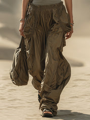 Olive Sleeveless Fitted Top And Pleated Trousers Set