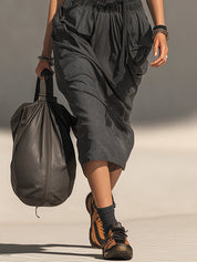 Dark Gray Lightweight Top And Double Drawstring Skirt Set