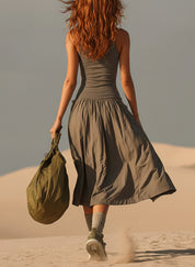 Gray Lightweight Slim Fit Sleeveless Deep Round Neck Maxi Dress