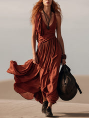 Effortless Rust Red Spaghetti Strap Maxi Dress