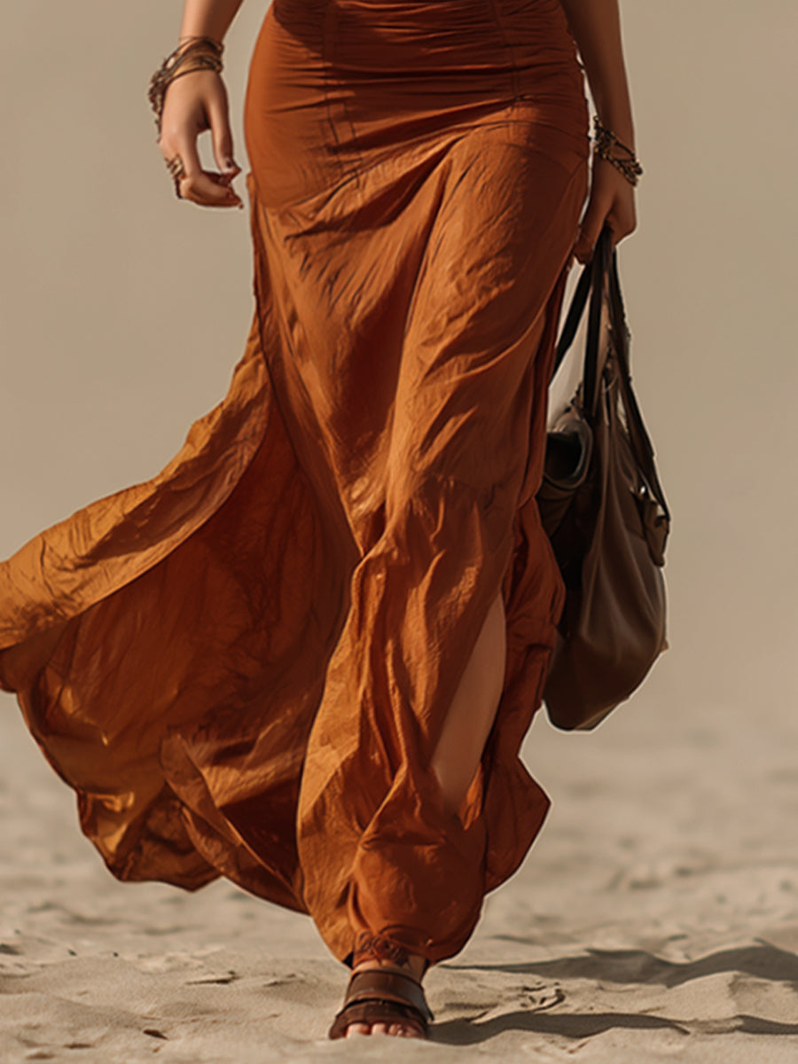 Orange Sleeveless Panel Bodycon Dress