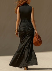 Black Deep V-Neck Milk Silk Mermaid Maxi Dress