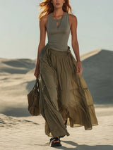 Sage Green Sleeveless Smocked Waist Maxi Dress