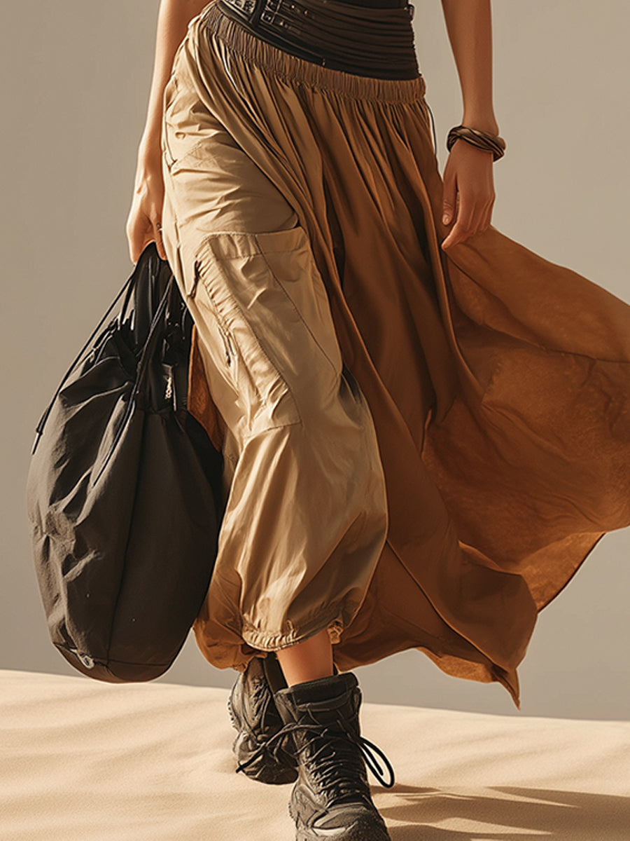 Black High Neck Quick Dry Top And Khaki Midi Skirt Set Waist Pack Not Included