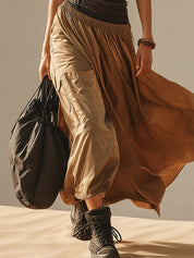 Black High Neck Quick Dry Top And Khaki Midi Skirt Set Waist Pack Not Included