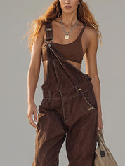 Brown Vintage Washed Denim Overall Jumpsuit