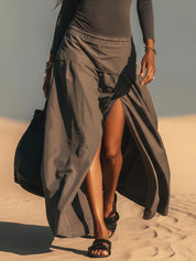 Charcoal Bodycon Top And Split Midi Skirt Set