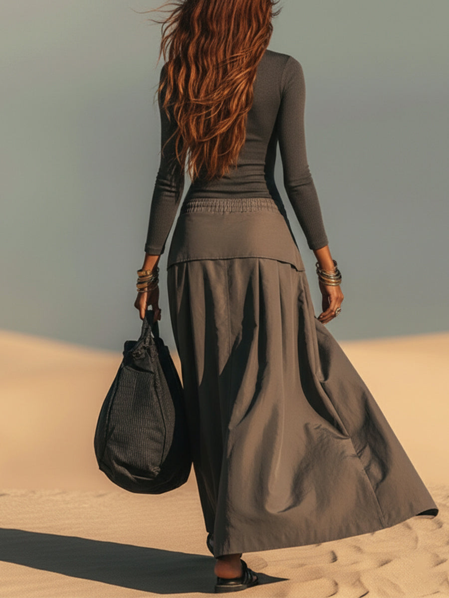 Charcoal Bodycon Top And Split Midi Skirt Set