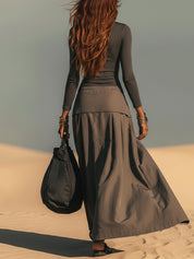 Charcoal Bodycon Top And Split Midi Skirt Set