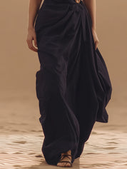 Black Cotton Asymmetrical Maxi Dress