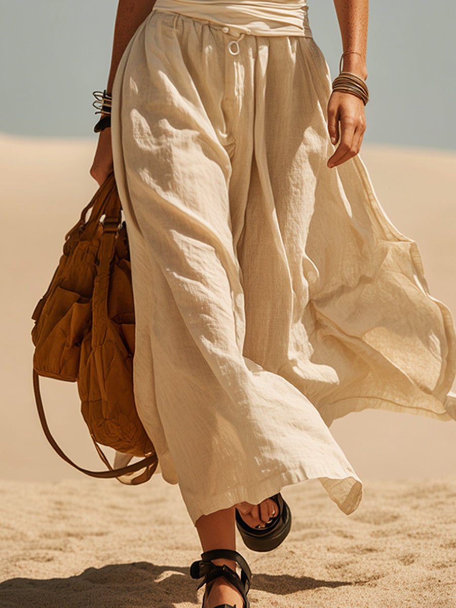 Beige Lightweight And Breathable Linen Maxi Dress