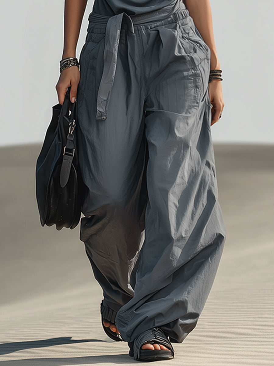 Blue Draped Top And Loose Fit Trousers Set