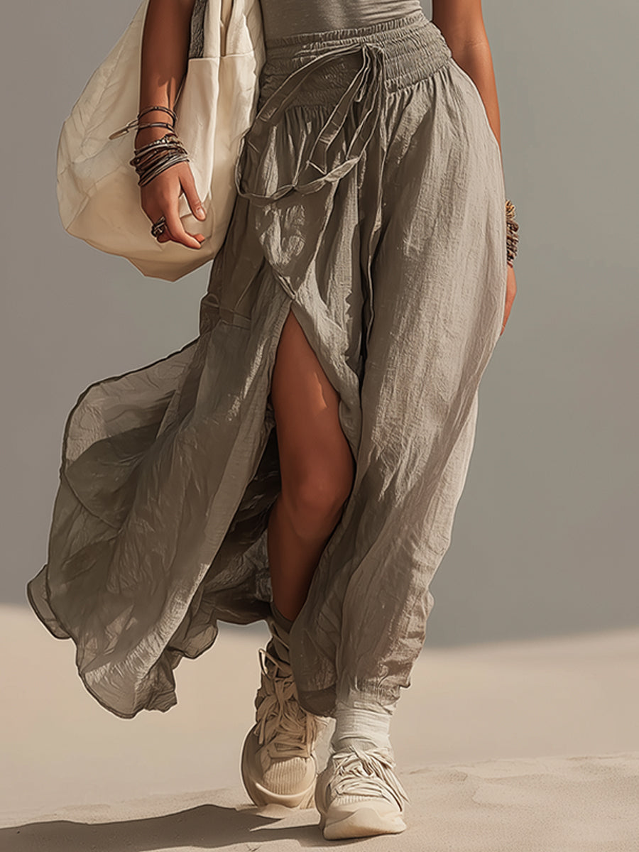 Gray Breezy Knit And Chiffon Two Piece Set