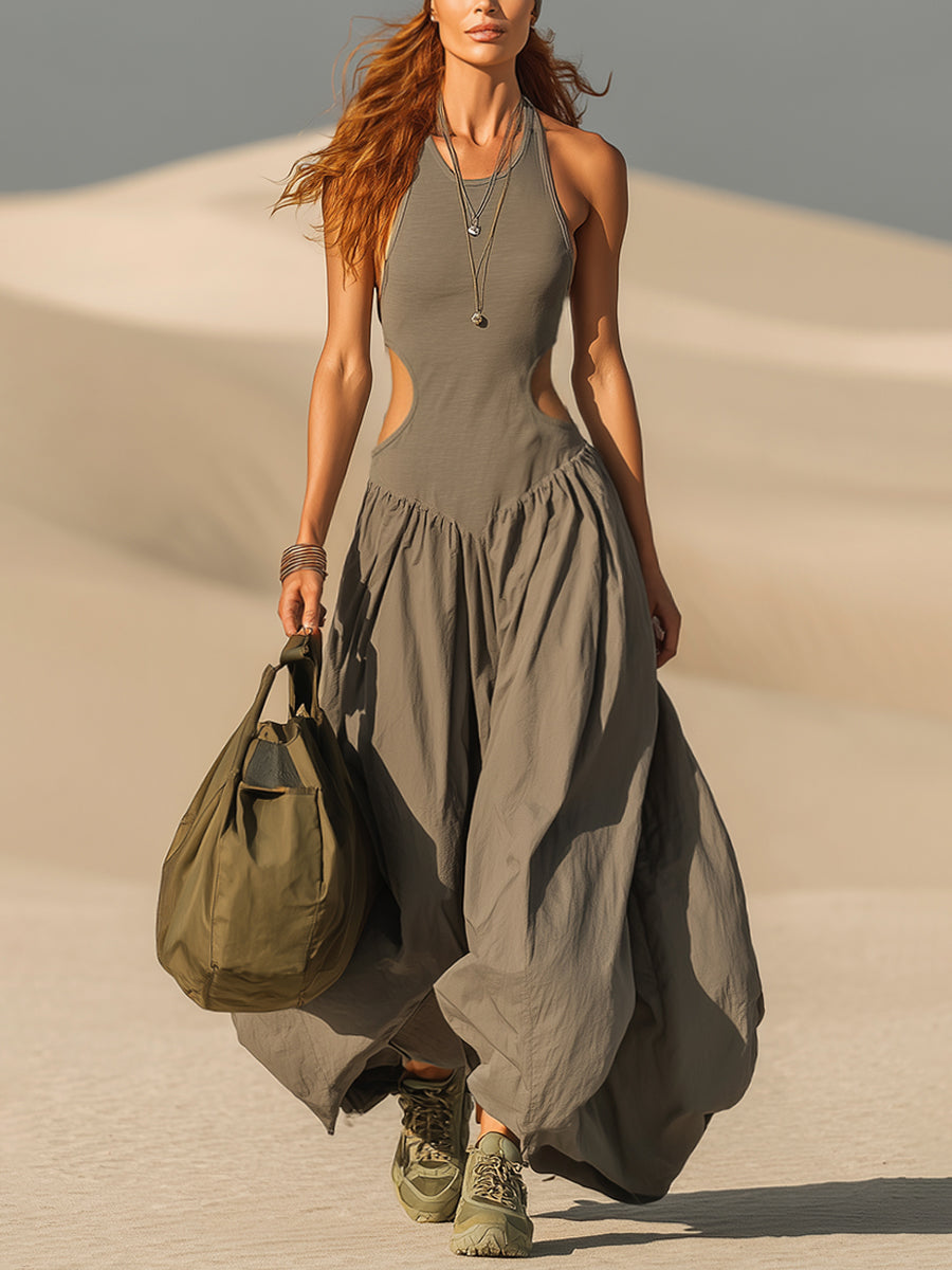 Gray Fitted Cutout Sleeveless Maxi Dress