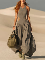 Gray Fitted Cutout Sleeveless Maxi Dress