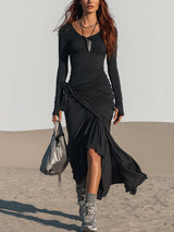 Elegant And Comfortable Black Long Sleeved Maxi Dress