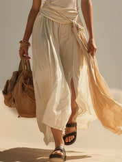 Beige Lightweight Sleeveless Maxi Dress With Slit