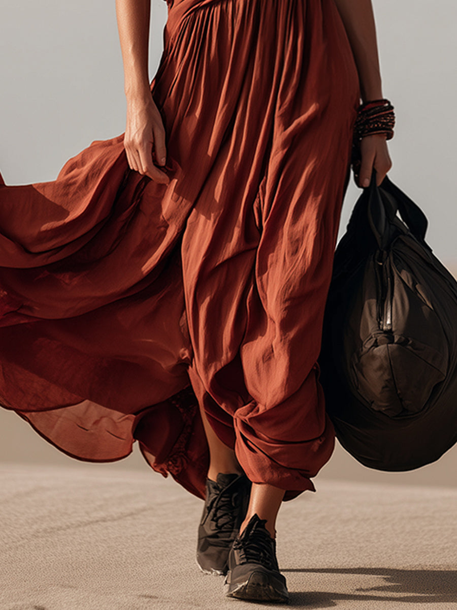 Effortless Rust Red Spaghetti Strap Maxi Dress
