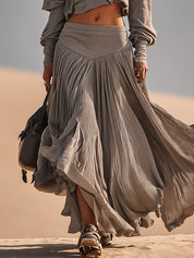 Gray Pleated Loose Fit Skirt Set