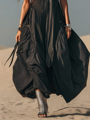 Black Sleeveless Hooded Zip Up Maxi Dress