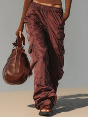 Cocoa Long Sleeve Fitted Top And Burgundy Outdoor Pants Set