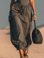 Charcoal Comfort Fit Top And Tie Waist Cropped Pants Set