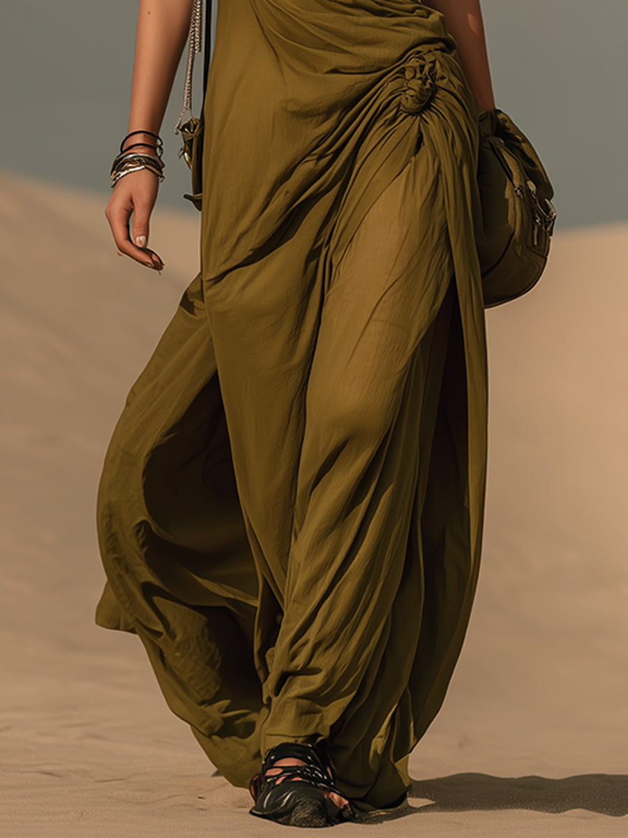 Olive Green Hooded Sleeveless Maxi Dress