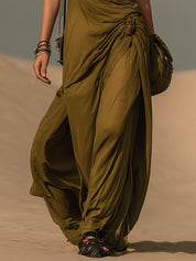 Olive Green Hooded Sleeveless Maxi Dress