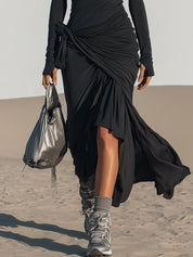 Elegant And Comfortable Black Long Sleeved Maxi Dress