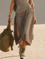 Gray Quick Dry Deep V-Neck Sleeveless Maxi Dress