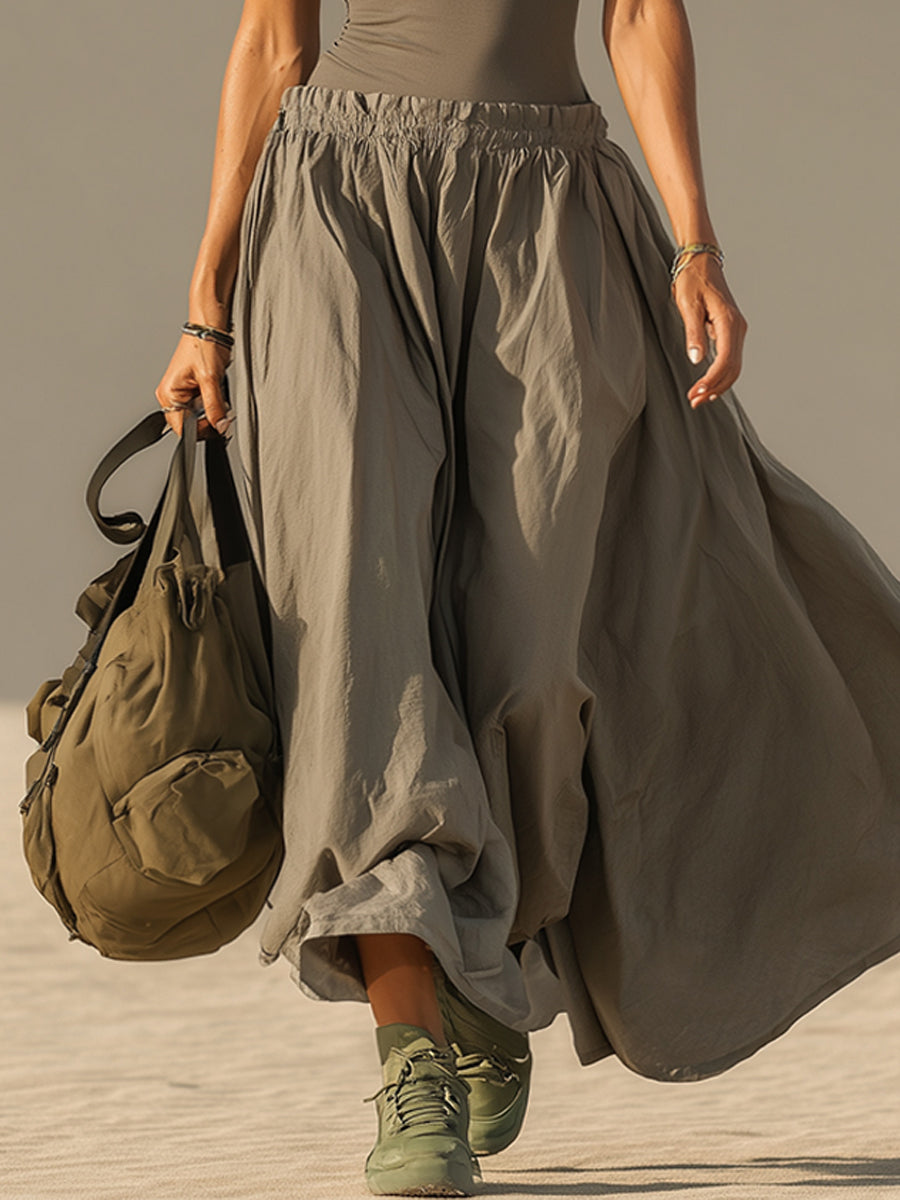 Gray Fitted Bodice Flared Sleeveless Maxi Dress