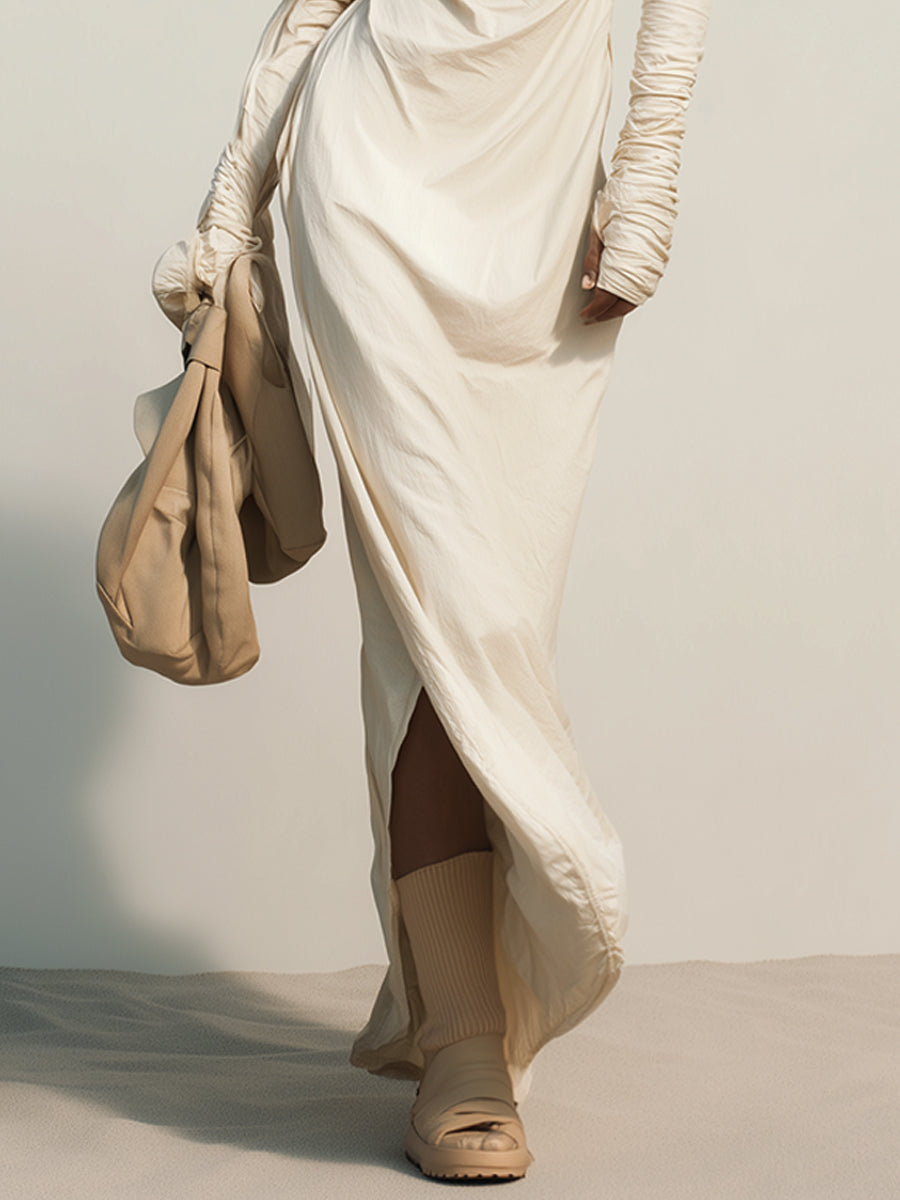 Ivory Off Shoulder Long Sleeve Maxi Dress