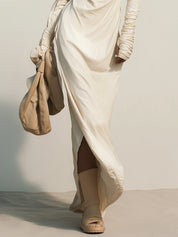 Ivory Off Shoulder Long Sleeve Maxi Dress