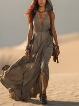 Gray Lightweight Sleeveless Hooded Maxi Dress