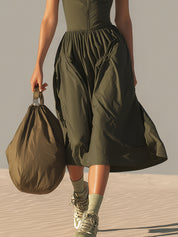 Olive Collared Top And Adjustable Strap Dress Set
