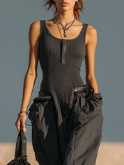 Dark Gray Knit Spaghetti Straps Loose Maxi Dress