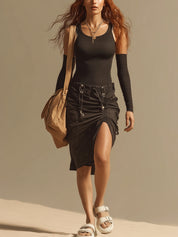 Black Stretchy Camisole And Skirt Set
