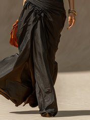 Black Deep V-Neck Milk Silk Mermaid Maxi Dress