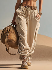 Brown Layered Leopard Print Tank And Drawstring Pants Set