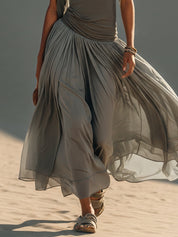 Gray Breeze Asymmetrical Maxi Dress