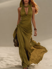 Green Deep V-Neck Sleeveless Bodycon Dress