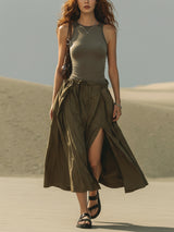 Olive Lightweight Sleeveless Split Maxi Dress